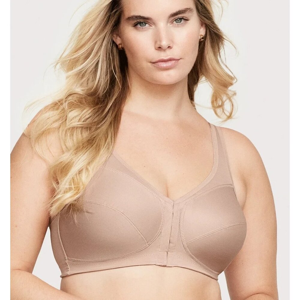 Glamorise 36H USA (36G UK) MagicLift Front Closure Posture Back Bra 1265 Cafe - Picture 2 of 14